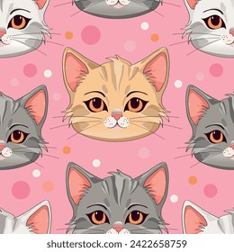 Seamless pattern with cute colorful Kittens. Creative childish pink texture. Great for fabric, textile Vector Illustration