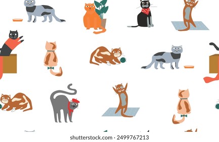 Seamless pattern with cute colorful Kittens. Creative childish pink texture. Great for fabric, textile Vector Illustration