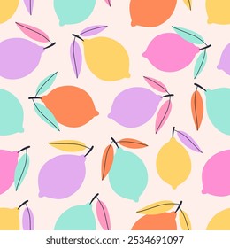 Seamless pattern with cute colorful lemons. Fruits seamless pattern. Vector illustration in flat style