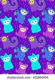 Seamless pattern with cute colorful little monsters