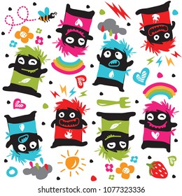 seamless pattern cute colorful monster with ornament