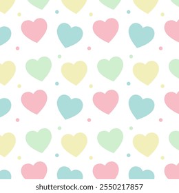 Seamless pattern with cute colorful pastel hearts.Heart repeat pattern isolated on white background.Vector graphic illustration background.