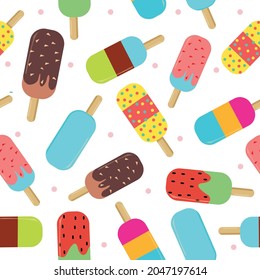 Seamless pattern with cute colorful popsicles. Ice candy vector illustartion.