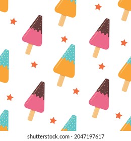 Patrón sin brillo con popsiques adorables y coloridos. Ilustración vectorial de caramelos de hielo.