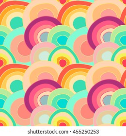 Seamless pattern with cute colorful rounds in doodle style