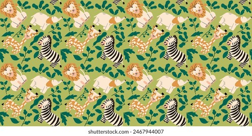 Seamless pattern with cute colorful savanna animals. Childish print. 