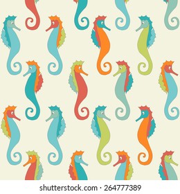 seamless pattern with cute colorful seahorses 