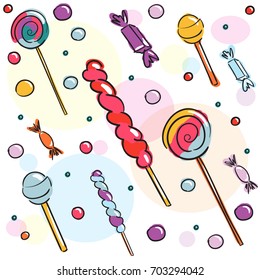 Seamless pattern with cute colorful sweets