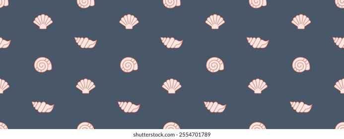 Seamless pattern with cute colorfull shell. Hand drawn travel and summer background with seashell. Cartoon flat pattern with sea objects, vector illustration