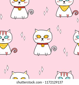 Seamless pattern of cute colourful cat vector.