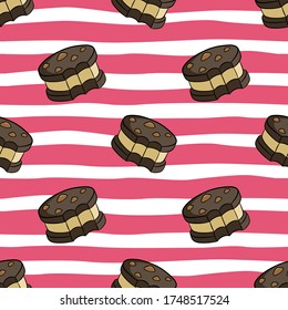 seamless pattern of cute cookies with colored doodle style