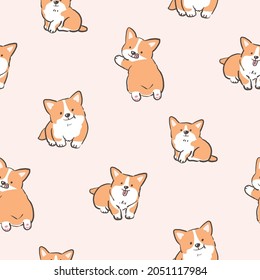 Seamless Pattern with Cute Corgi Dog Design on Light Pink Background