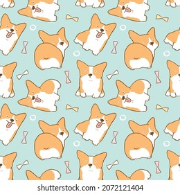 Seamless Pattern of Cute Corgi Dog Illustration Design on Pastel Green Background