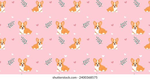 Nahtlose Muster, süßer Corgi-Hund auf hellrosa Hintergrund