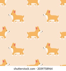 Seamless pattern with cute corgi in flat style