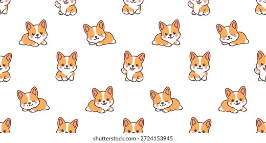 Patrón inconsútil de la historieta linda del perrito del corgi, Ilustración vectorial