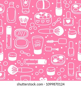 Seamless pattern with cute cosmetics