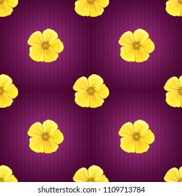 Seamless pattern with cute cosmos flowers in orange, purple and yellow colors. Spring vintage floral background. Beautiful vector texture.