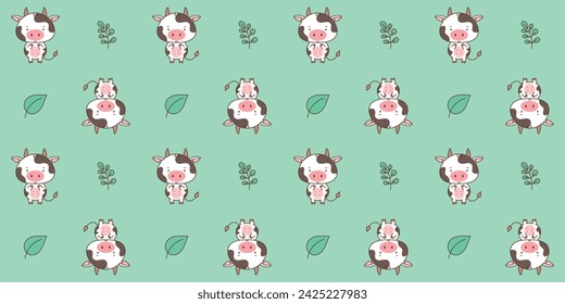 Seamless pattern with cute cow. Cute animals in kawaii style. Drawings for children. vector illustration