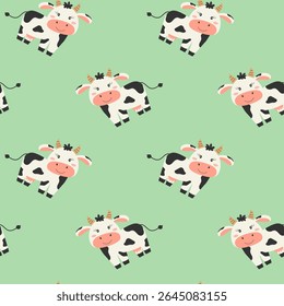 Padrão perfeito com vaca fofa. Padrão para tecido, têxtil, papel de parede, roupas. Ilustração vetorial.