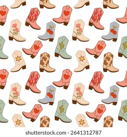 Seamless pattern with cute cowboy boots