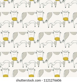 seamless pattern with cute cow.cartoon hand drawn vector illustration. Can be used for baby t-shirt print, fashion print design, kids wear, baby shower celebration greeting and invitation card.