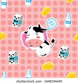 Seamless pattern with cute cows and milk.Eps10 vector.