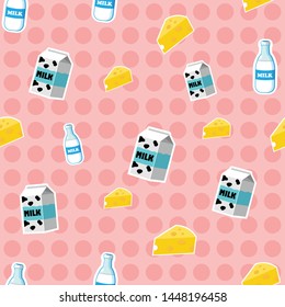 Seamless pattern with cute cows and milk.Eps10 vector.
