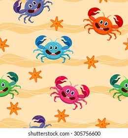 Seamless pattern with cute crab characters