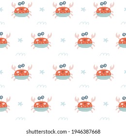 Seamless pattern with cute crab. Childish print. Vector illustrations