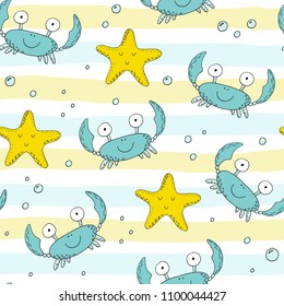 seamless pattern with cute crabs.