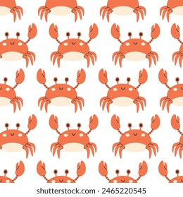 Seamless pattern with cute crabs. Sea animal. Ocean fauna. Vector illustration in flat style