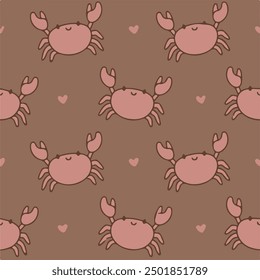 Seamless pattern with cute crabs and sea water bubbles. Baby background, design for scrapbooking, wrapping paper, wallpaper, nursery. Cartoon hand drawn style.