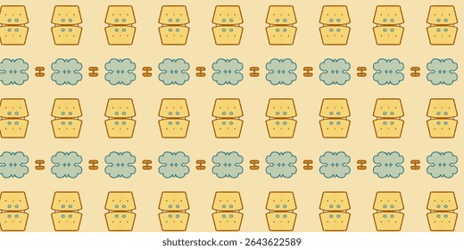 Padrão perfeito de cracker bonito e ícones de nuvem em tons pastel quente, perfeito para fundos divertidos, texturas digitais ou projetos de produtos extravagantes.
