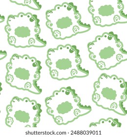 Seamless pattern of cute crocodile doll green line hand drawn on white background.Reptile animal character cartoon design.Kawaii.Vector.Illustration.
