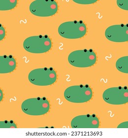 Seamless pattern of cute crocodile face on pastel background.Reptile animal character cartoon design.Image for card,poster,baby clothing.Kawaii