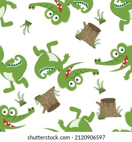Seamless pattern of cute crocodile kid. Funny vector illustration. Creative vector childish background for fabric textile, nursery wallpaper, brochure. and other decoration.