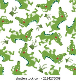 Seamless pattern of cute crocodile kid. Funny vector illustration. Creative vector childish background for fabric textile, nursery wallpaper, brochure. and other decoration.