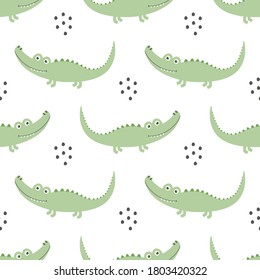 seamless pattern with cute crocodiles on white background, vector illustration for any design, cute children print