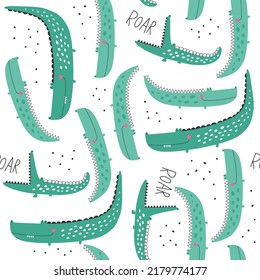 Seamless pattern with cute crocodiles. Vector illustrations