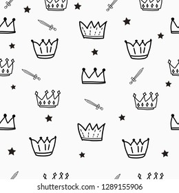 seamless pattern of cute crowns and swords vector for baby or children's fabric cloth and wallpaper texture.