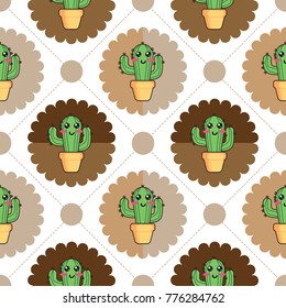 Seamless pattern with cute cuctus and heart-shaped,valentines vector illustration

