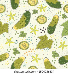 Seamless Pattern with Cute Cucumbers. Scandinavian Style. Vector Illustration