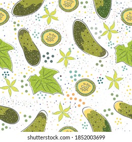 Seamless Pattern with Cute Cucumbers. Scandinavian Style. Vector Illustration