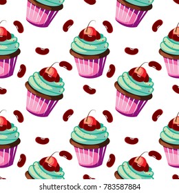 Seamless pattern with cute cup cake , illustration vector design