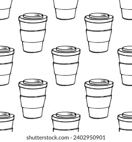 Seamless pattern with cute cup of tea or coffee doodle for decorative print, wrapping paper, greeting cards, wallpaper and fabric