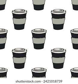 Patrón sin soldadura con una taza tierna de té o café doodle para la impresión decorativa, papel envolvente, tarjetas de felicitación, papel pintado y tela