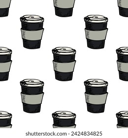 Seamless pattern with cute cup of tea or coffee doodle for decorative print, wrapping paper, greeting cards, wallpaper and fabric