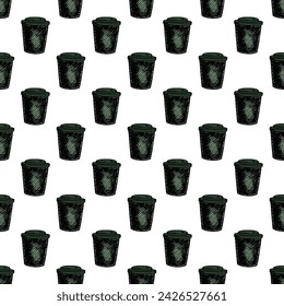 Seamless pattern with cute cup of tea or coffee doodle for decorative print, wrapping paper, greeting cards, wallpaper and fabric