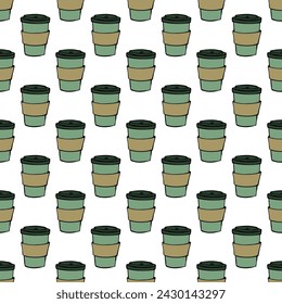 Seamless pattern with cute cup of tea or coffee doodle for decorative print, wrapping paper, greeting cards, wallpaper and fabric